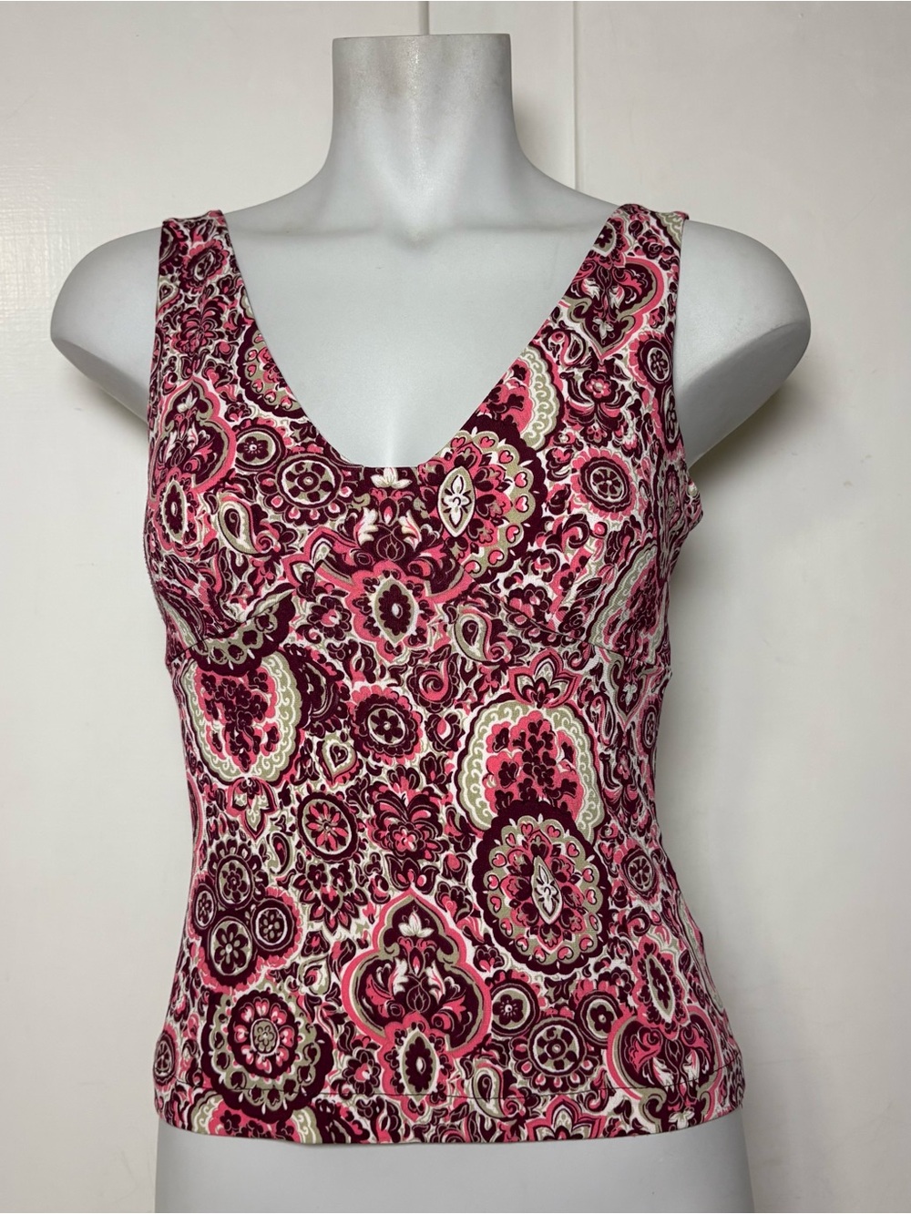 Vintage 90s BCBG Floral Paisley Cropped Open Back Tank Top Blouse